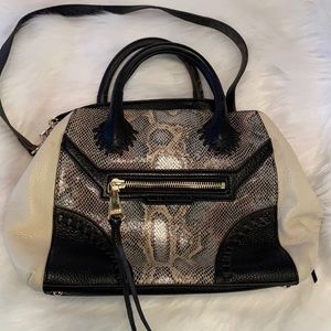 Aimee Kestenberg pebbled leather, color block, python print handbag
